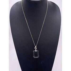 Marlyn Schiff Rhinestone Rectangle Glass Pendant Chain Necklace Gold Tone 36 In